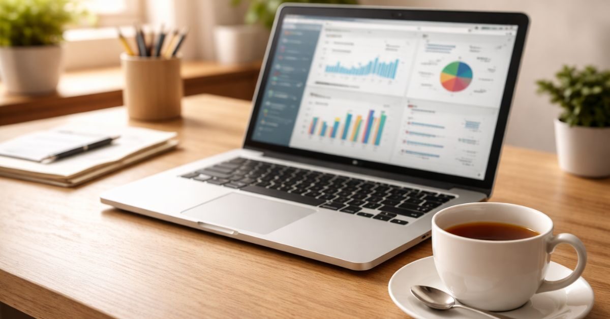 A tidy desk with a laptop